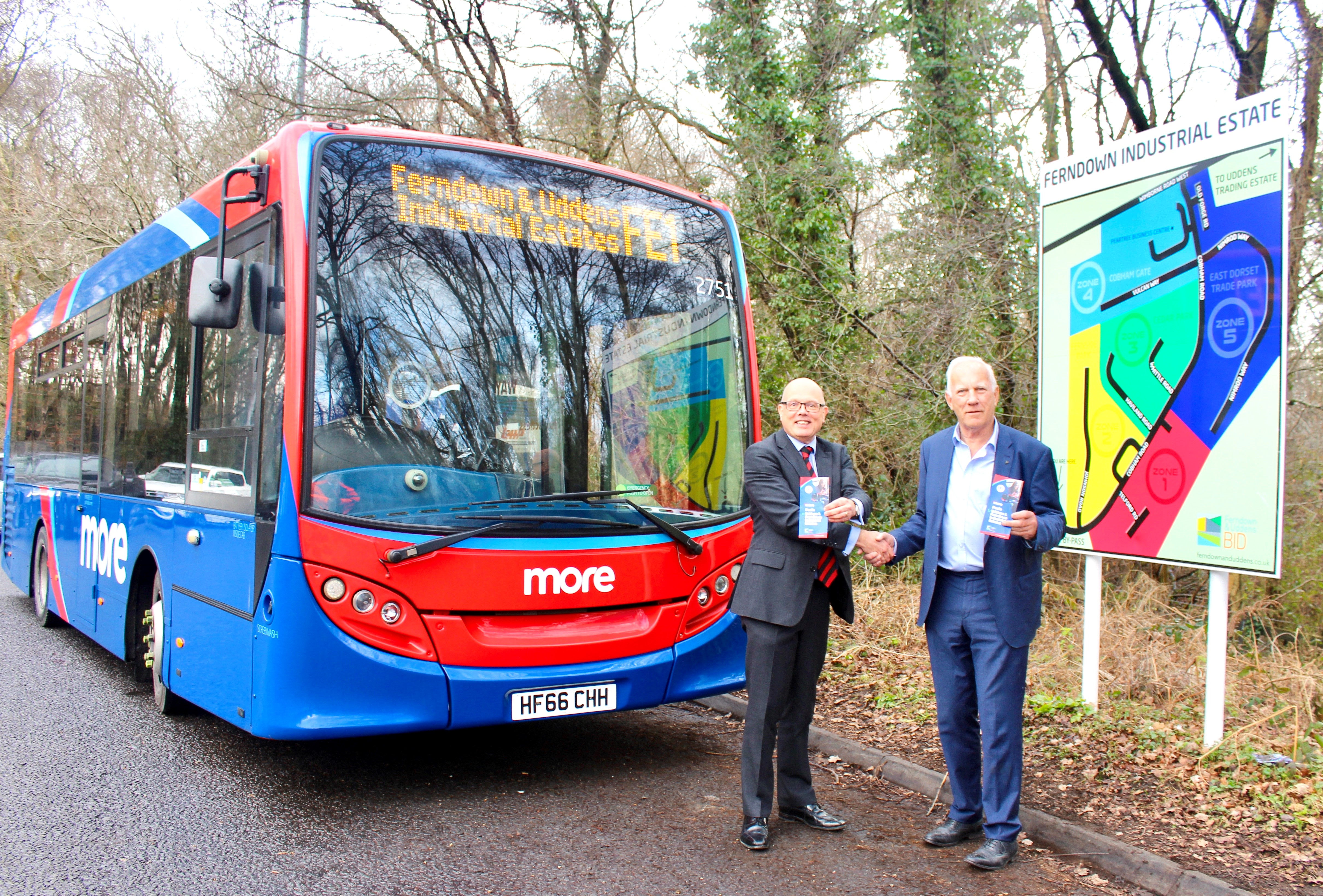 Pic of Bus going outside Ferndown Uddens with Andrew Wickham & Daniel 