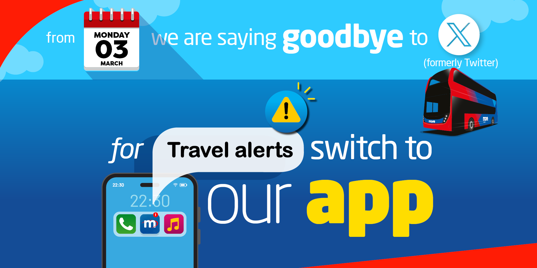 Goodbye to x, switch to our app for travel alerts