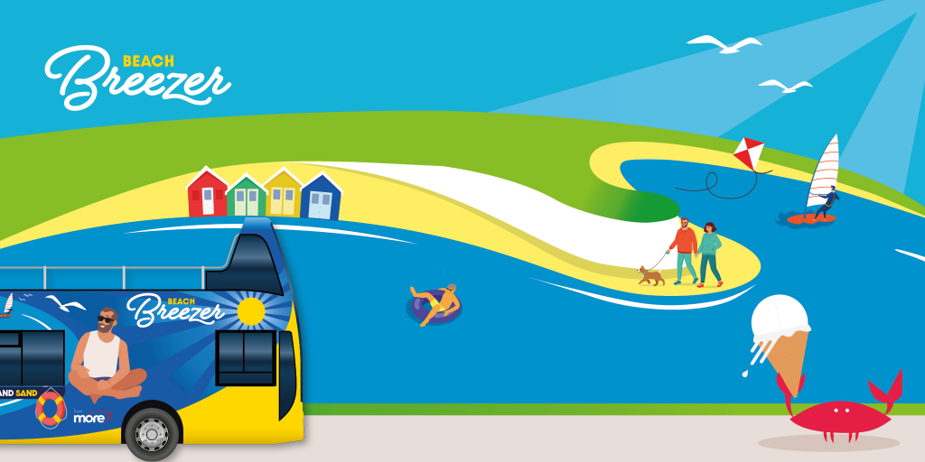 Beach Breezer bus at the beach cartoon image