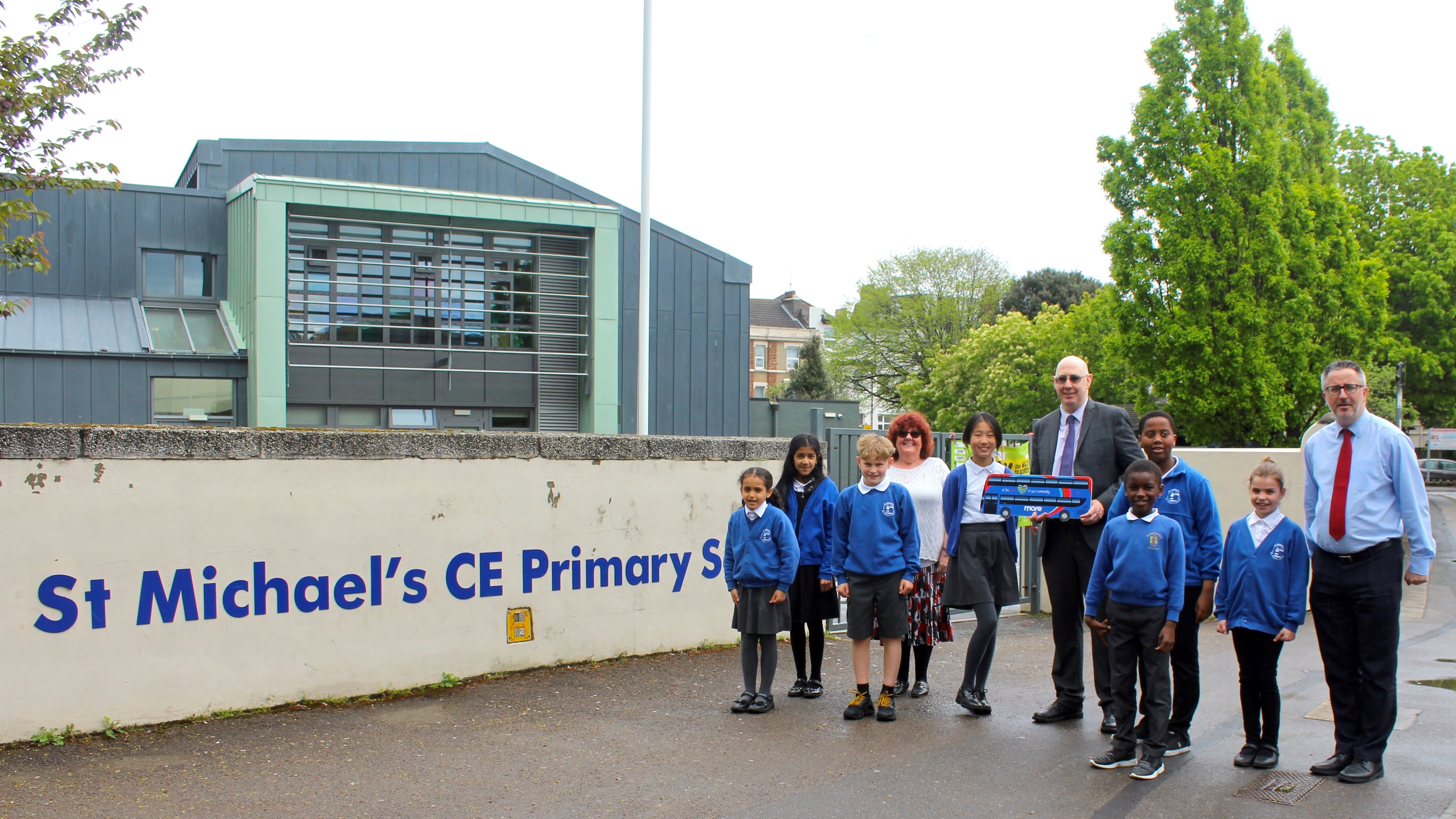 Teacher and children of St Michael's Primary School