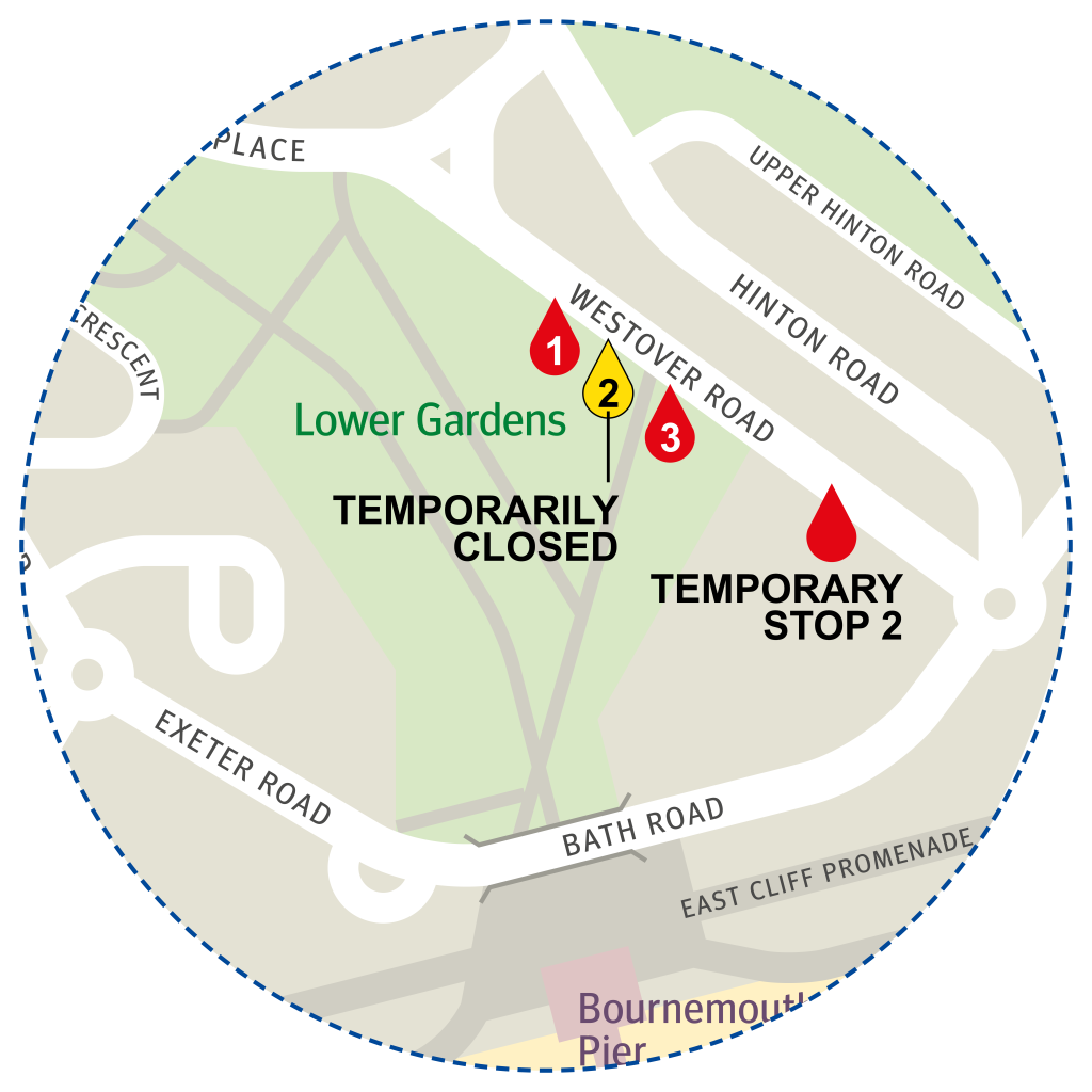 map of bus stops on Westover Road