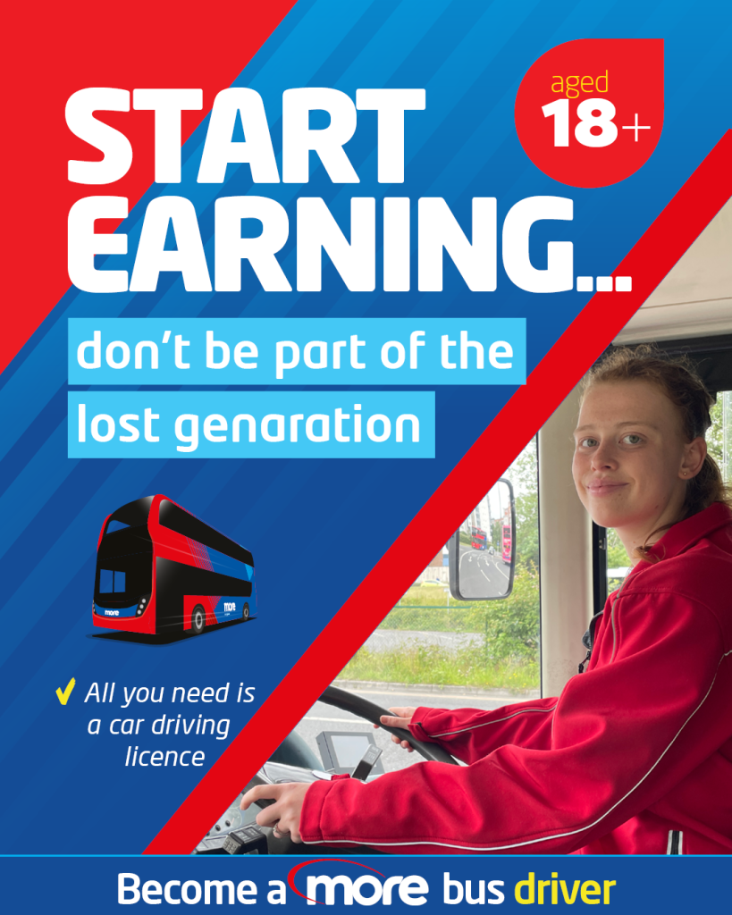 young female driving a bus