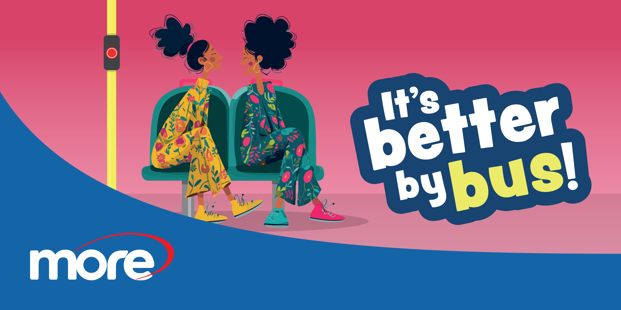 More - It's better by bus. Two ladies chatting on the bus.