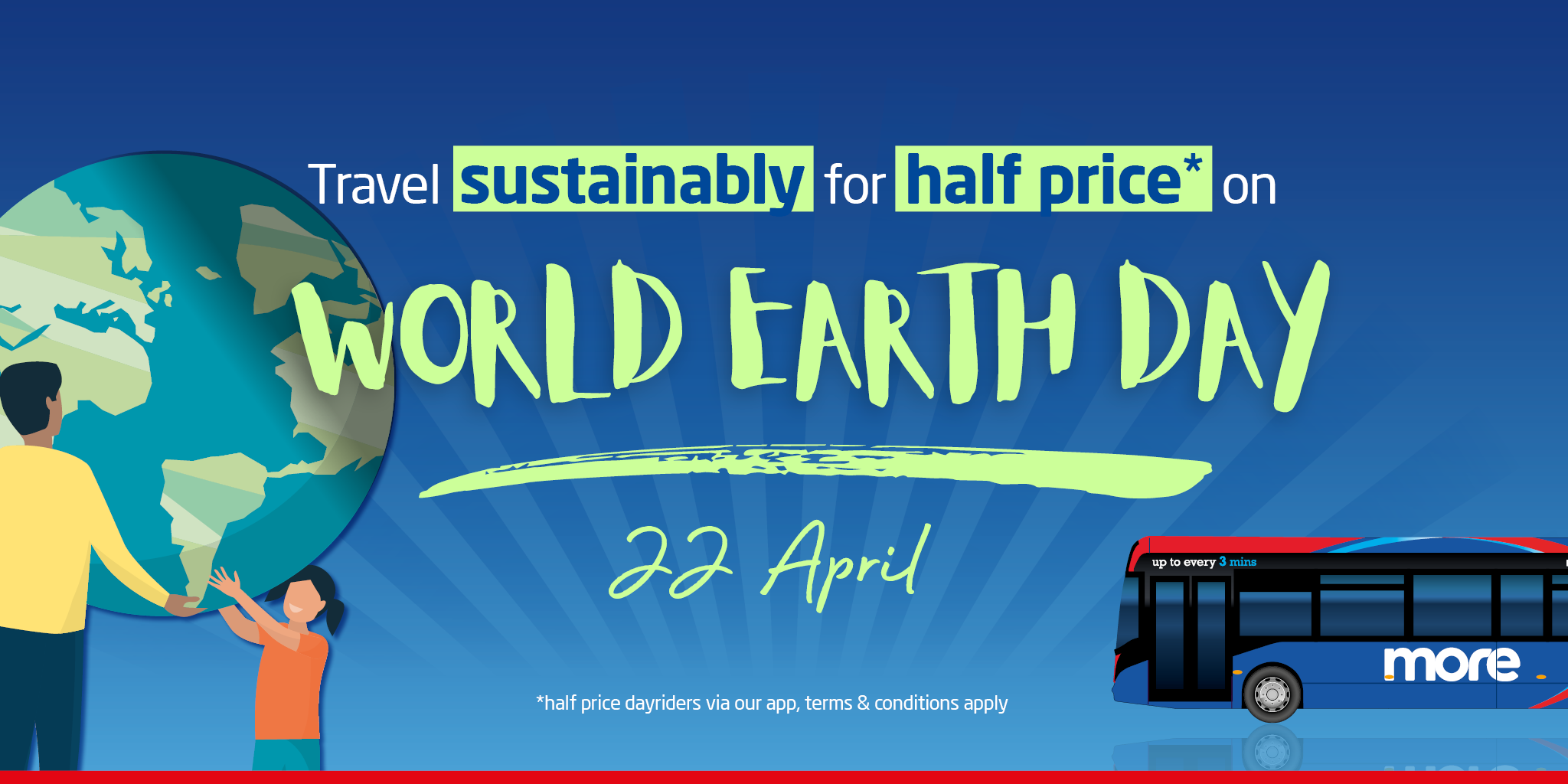 travel sustainably for half price on world earth day - 22 april