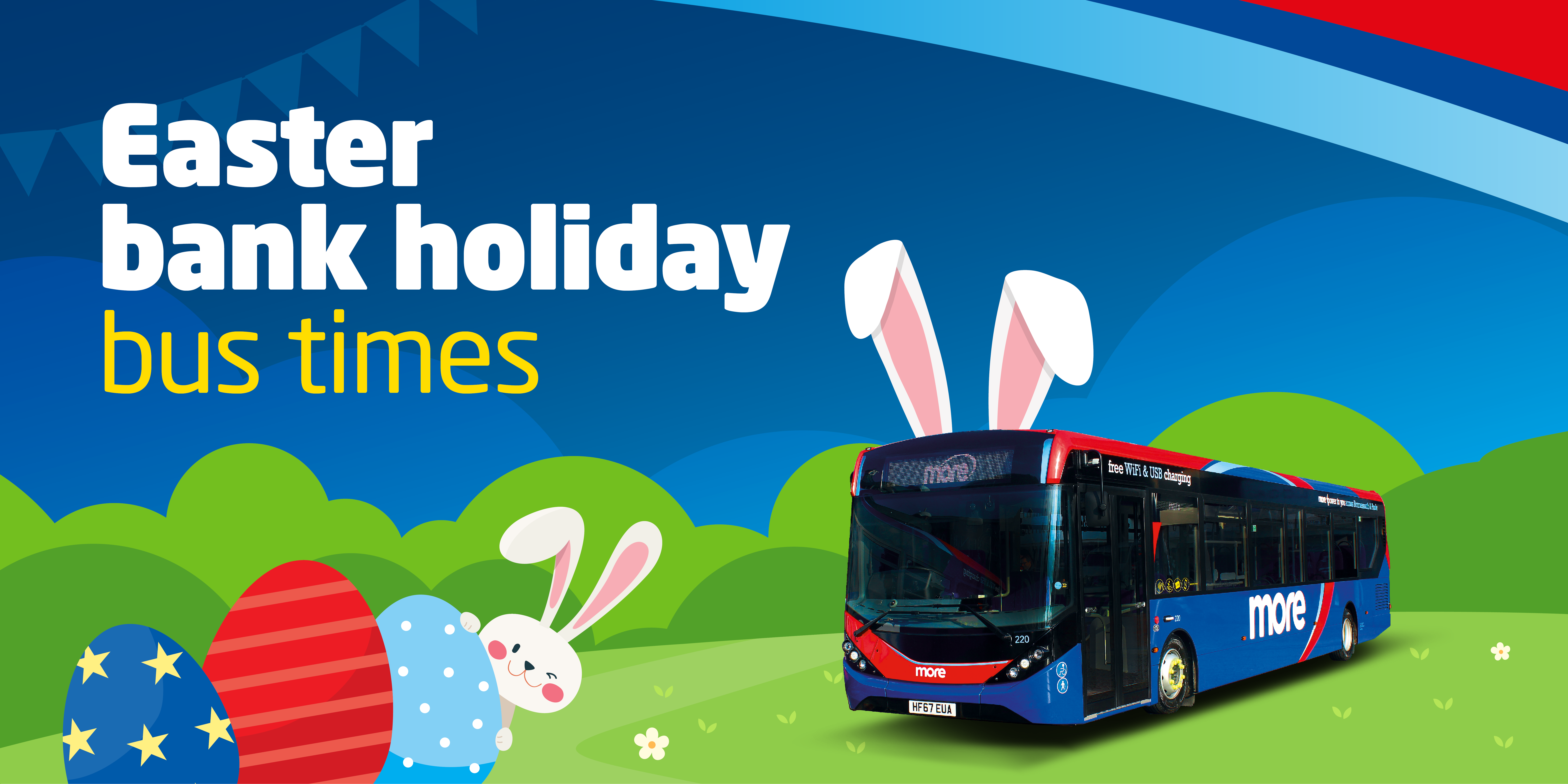 Easter bank holidays bus times image with a bus with ears