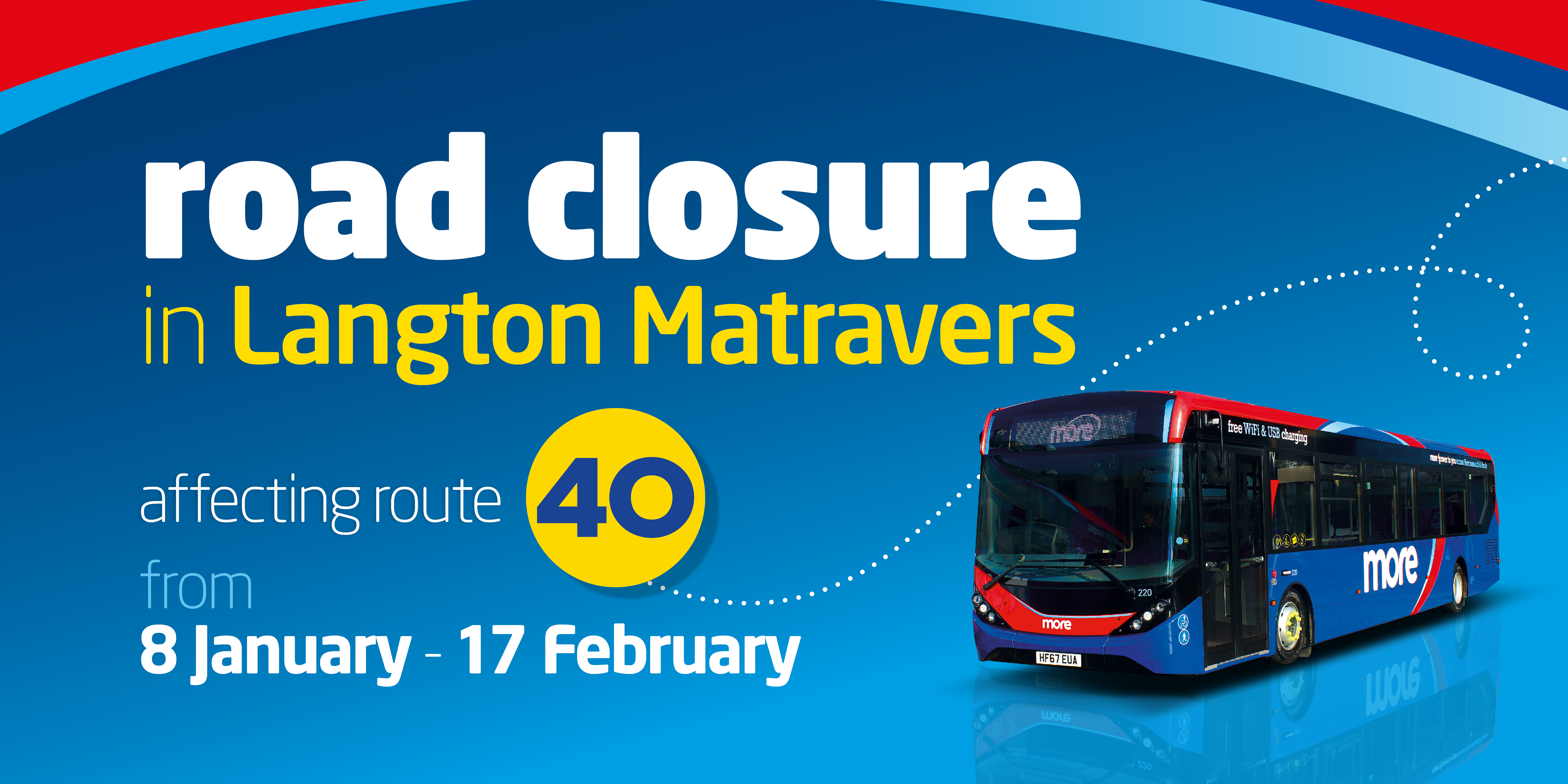 road closure in Langton Matravers affecting route 40 image with a morebus